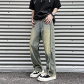 Threebooy New Fashion Old Y2K Streetwear Stacked Baggy Ripped Jeans Pants Men Clothing Straight Denim Trousers